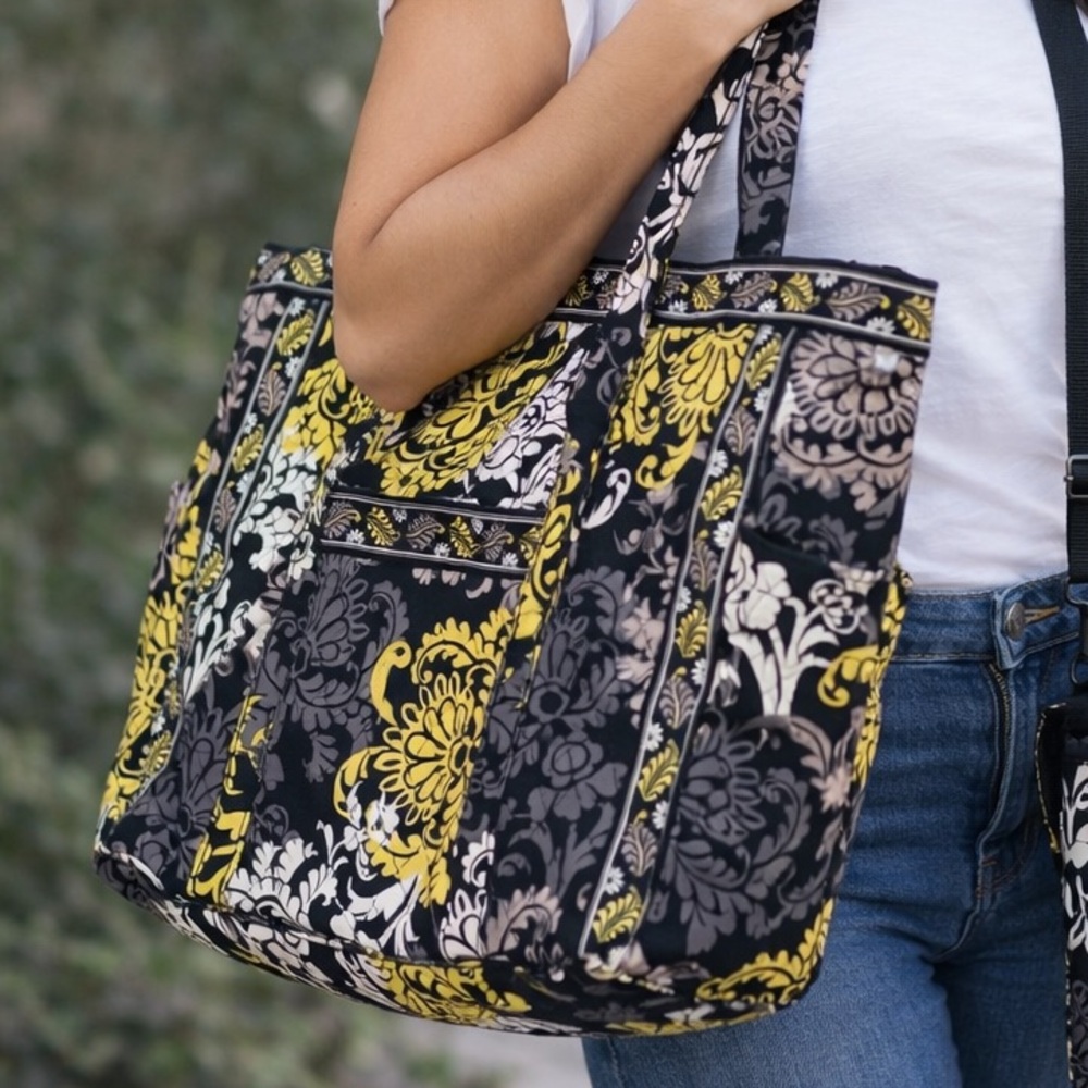 Vera Bradley Travel Set Black Yellow Floral Tote + Crossbody Bag